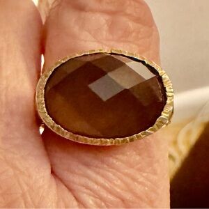 Vintage Ross Simons Smoky Quartz East West Ring Gold over Silver Size 9.25”